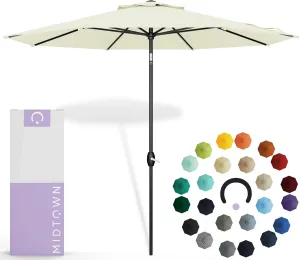 Midtown Umbrellas Sunbrella Umbrella 10 Feet Large Outdoor Umbrella With Sunbrella Canvas Natural Acrylic Fabric - Auto-Tilt Aluminum Frame Large Patio Umbrella For Backyard, Deck, Garden, Pool - Black Pole