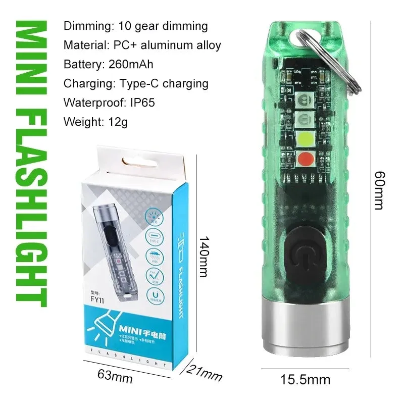 Mini EDC LED Flashlight Keychain Light USB Rechargeable UV Lamp Magnetic Torch Emergency Camping Lantern