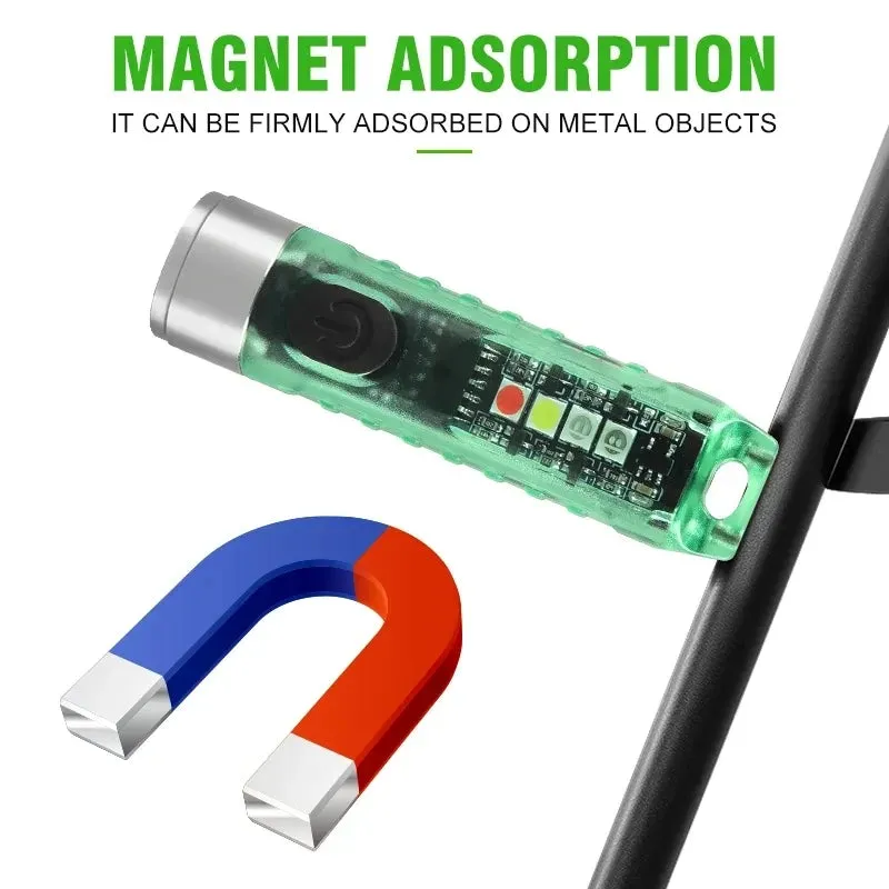 Mini EDC LED Flashlight Keychain Light USB Rechargeable UV Lamp Magnetic Torch Emergency Camping Lantern
