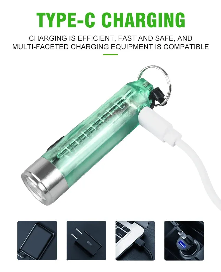 Mini EDC LED Flashlight Keychain Light USB Rechargeable UV Lamp Magnetic Torch Emergency Camping Lantern