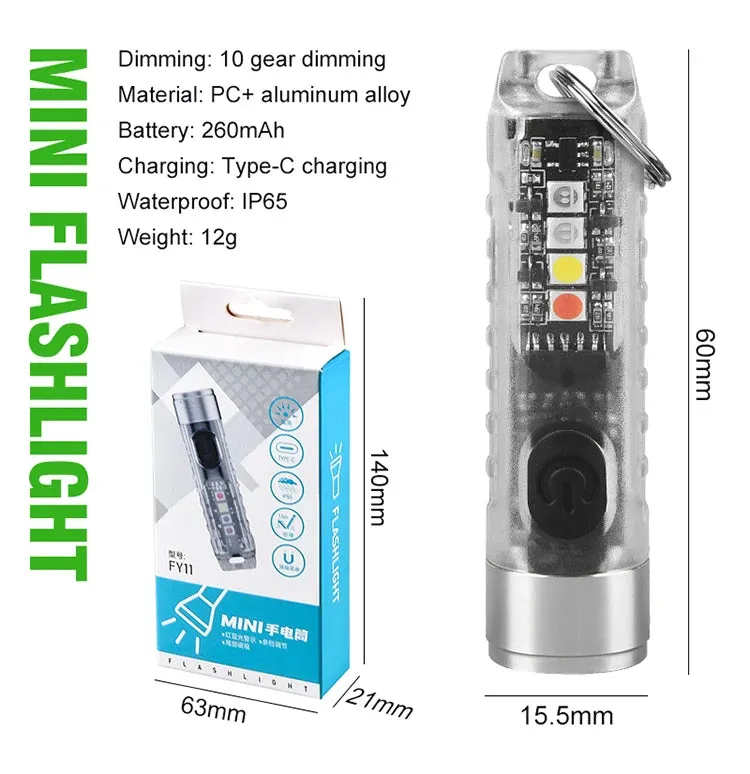 Mini EDC LED Flashlight Keychain Light USB Rechargeable UV Lamp Magnetic Torch Emergency Camping Lantern