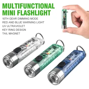 Mini EDC LED Flashlight Keychain Light USB Rechargeable UV Lamp Magnetic Torch Emergency Camping Lantern