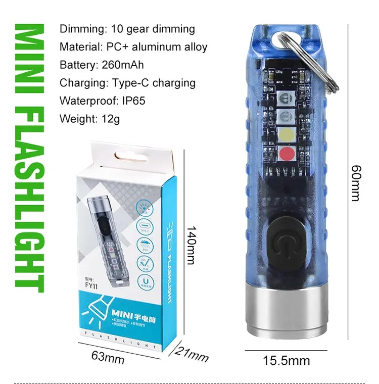 Mini EDC LED Flashlight Keychain Light USB Rechargeable UV Lamp Magnetic Torch Emergency Camping Lantern