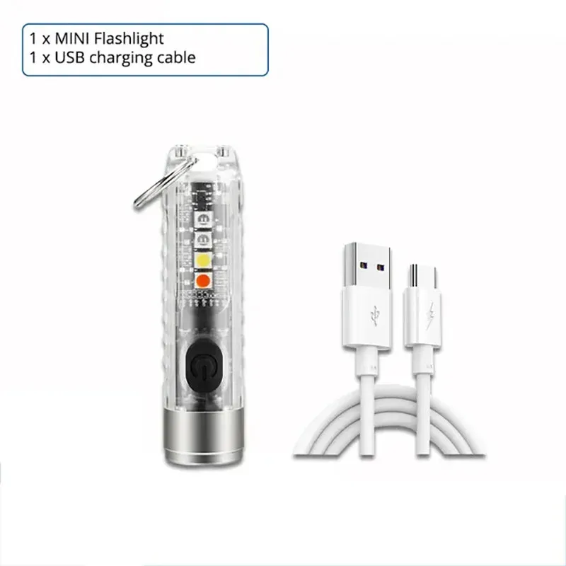 Mini EDC LED Flashlight Keychain Light USB Rechargeable UV Lamp Magnetic Torch Emergency Camping Lantern