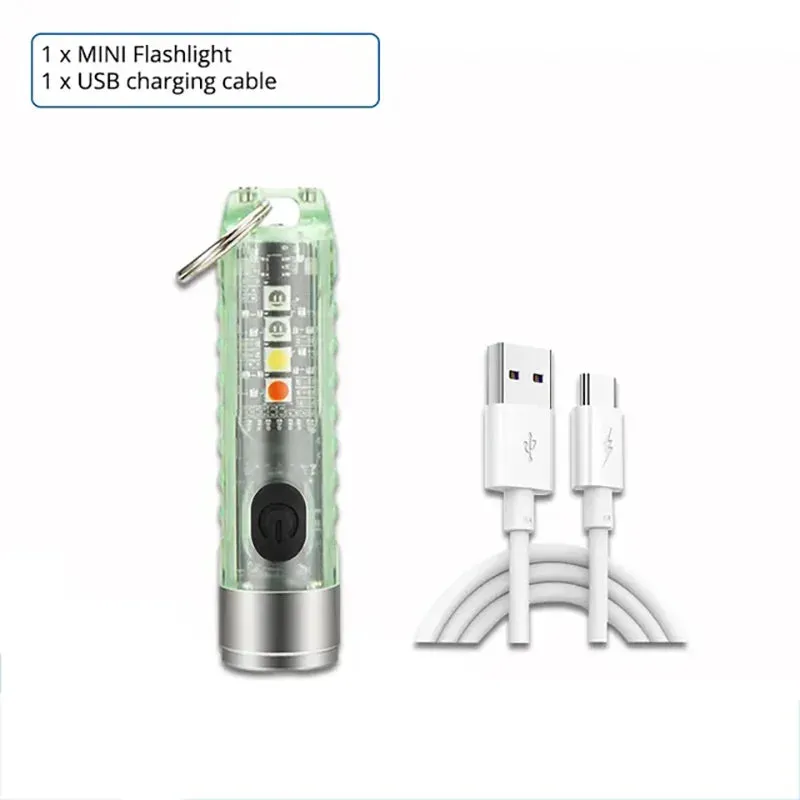 Mini EDC LED Flashlight Keychain Light USB Rechargeable UV Lamp Magnetic Torch Emergency Camping Lantern