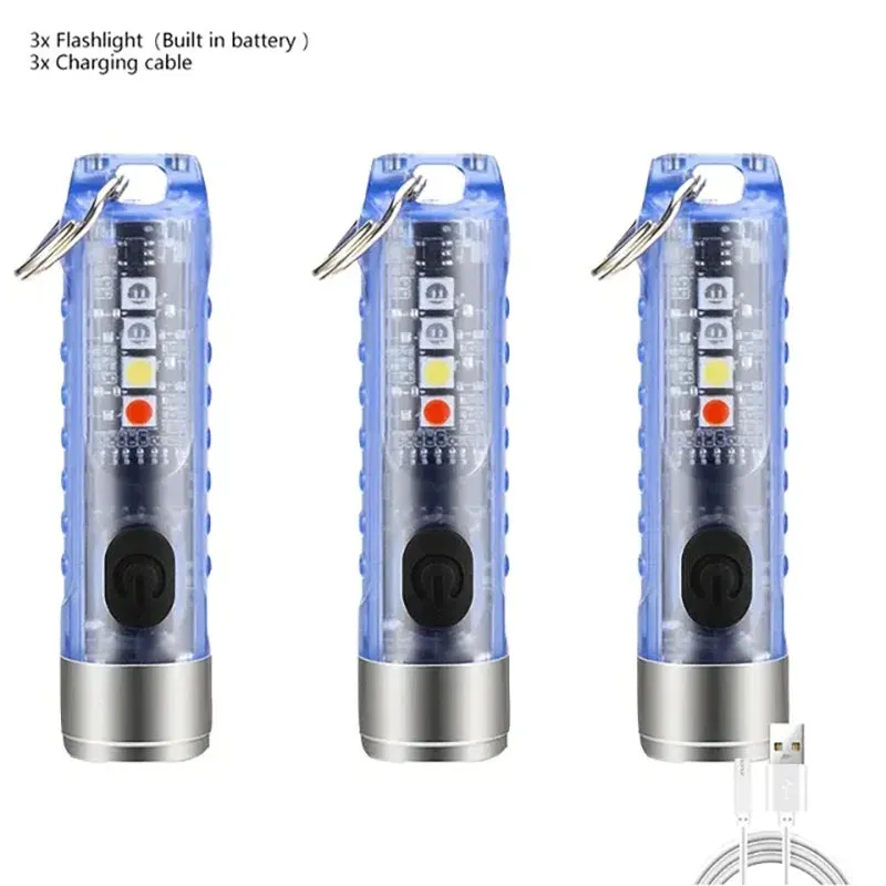Mini EDC LED Flashlight Keychain Light USB Rechargeable UV Lamp Magnetic Torch Emergency Camping Lantern