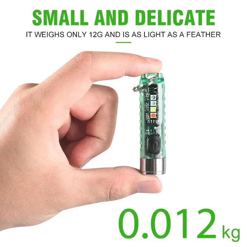 Mini EDC LED Flashlight Keychain Light USB Rechargeable UV Lamp Magnetic Torch Emergency Camping Lantern