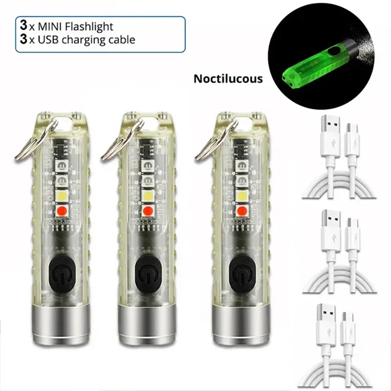 Mini EDC LED Flashlight Keychain Light USB Rechargeable UV Lamp Magnetic Torch Emergency Camping Lantern