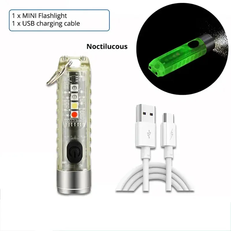 Mini EDC LED Flashlight Keychain Light USB Rechargeable UV Lamp Magnetic Torch Emergency Camping Lantern