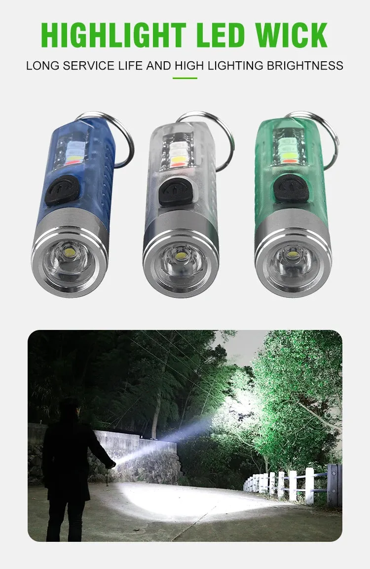 Mini EDC LED Flashlight Keychain Light USB Rechargeable UV Lamp Magnetic Torch Emergency Camping Lantern