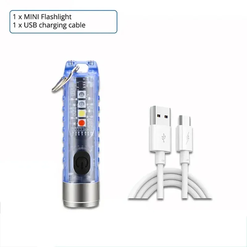 Mini EDC LED Flashlight Keychain Light USB Rechargeable UV Lamp Magnetic Torch Emergency Camping Lantern
