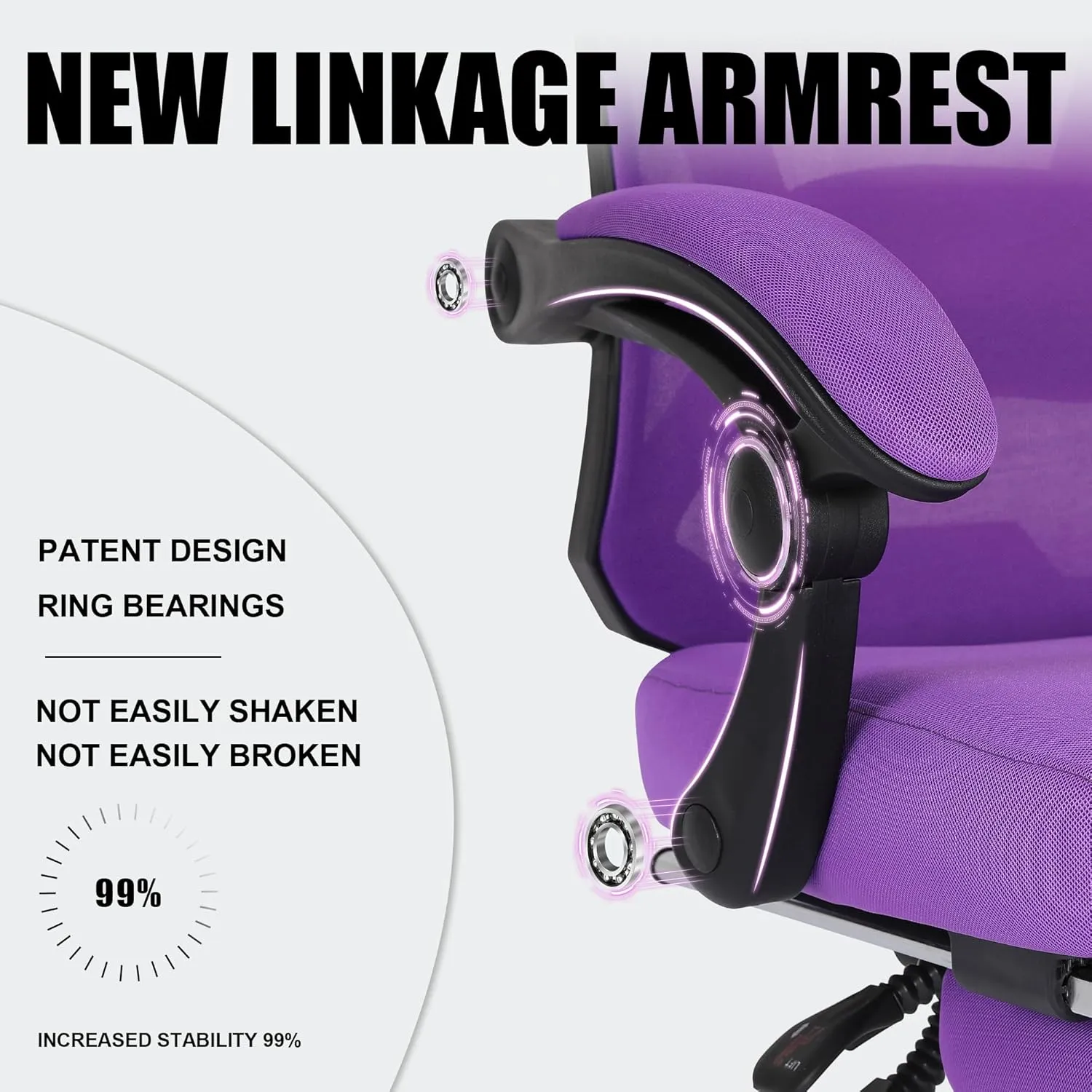 Misolant Ergonomic Office Chair with Footrest, Purple Desk Chair with Adjustable 2D Lumbar Support, High Back Mesh Ergonomic Computer Chairs with Adjustable Headrest for Home
