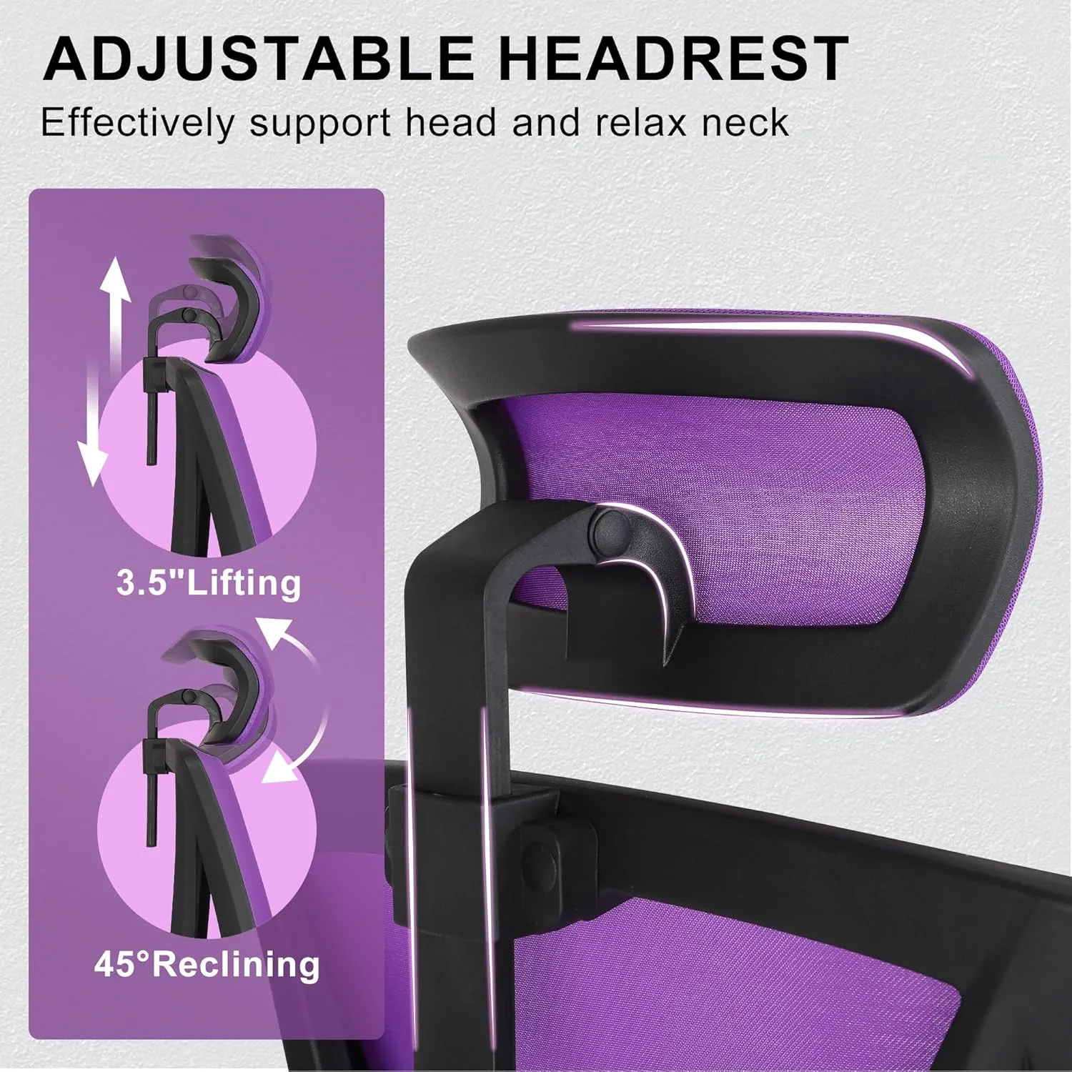 Misolant Ergonomic Office Chair with Footrest, Purple Desk Chair with Adjustable 2D Lumbar Support, High Back Mesh Ergonomic Computer Chairs with Adjustable Headrest for Home