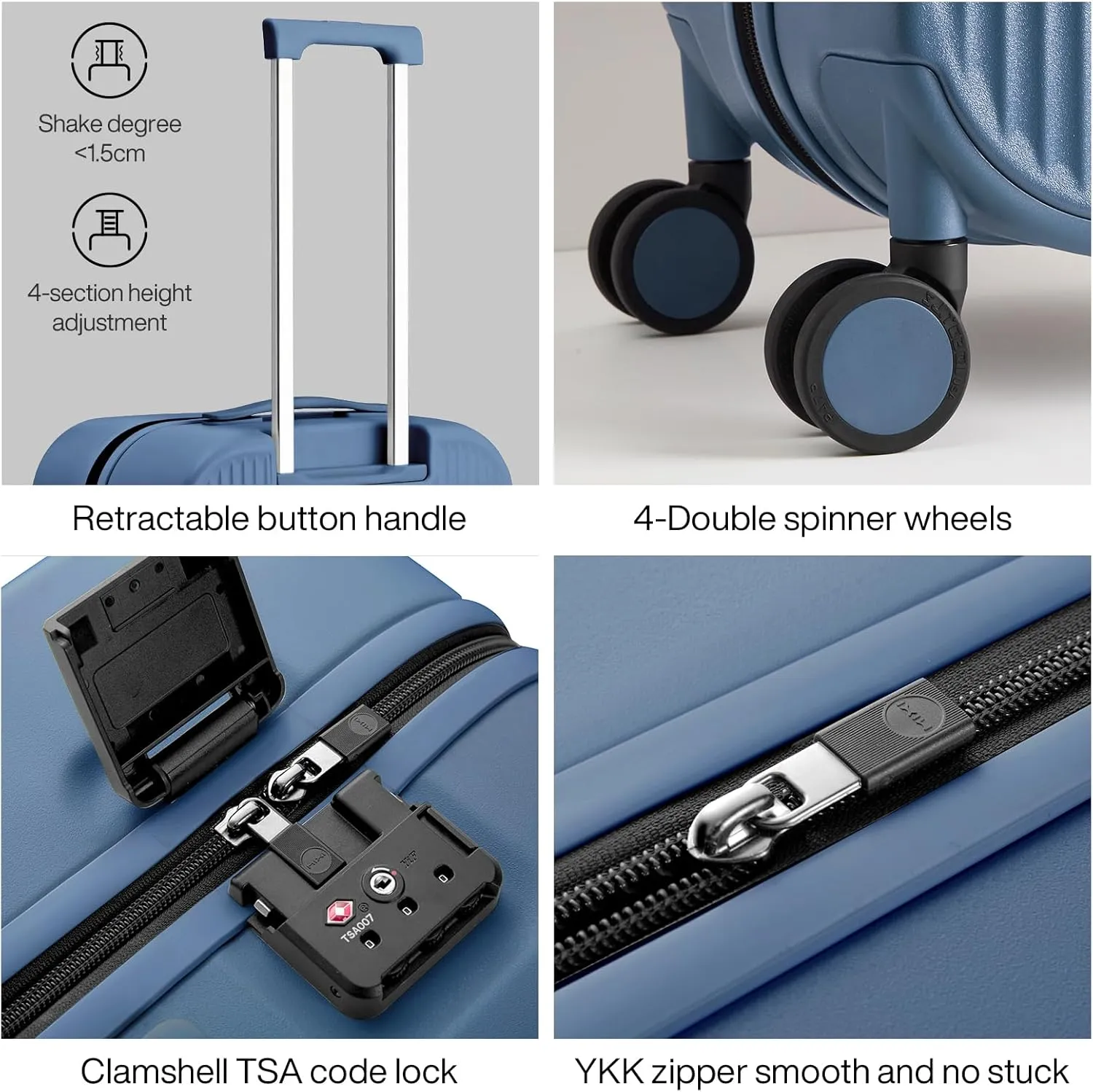 mixi Hardside PC Suitcase 20 Inch Carry On Luggage Spinner Wheels TSA with Cover, Sapphire Blue