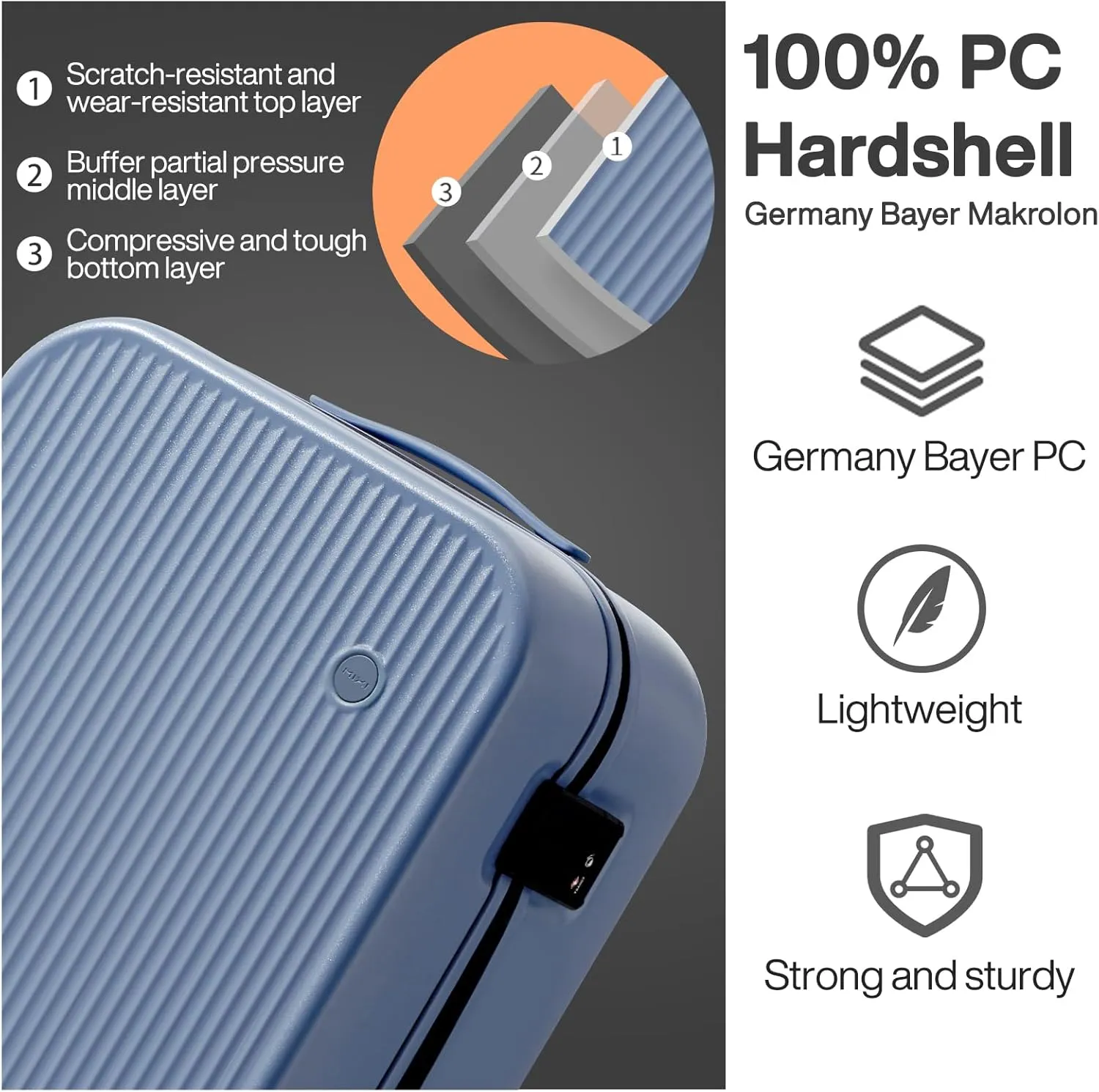 mixi Hardside PC Suitcase 20 Inch Carry On Luggage Spinner Wheels TSA with Cover, Sapphire Blue