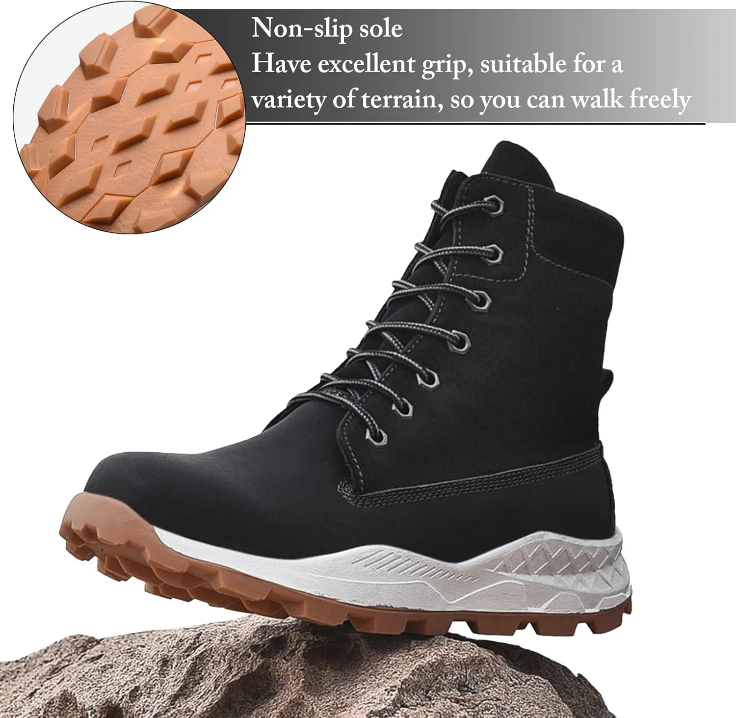 Mnplciea Hiking Boots for Men Lightweight Non-Slip Trekking Camping Casual Ankle Boot Outdoor Comfortable Work Boot