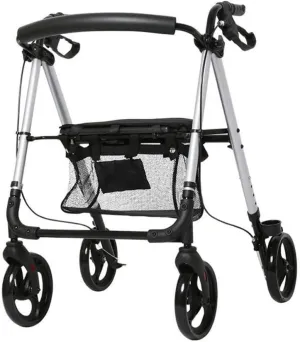 Mobility Walker Wheel Rollator Foldable Compact Mobility Aids with Seat Bag and Wheel Transport Walker Walking Stick Elderly Disabled Wheel Rollator
