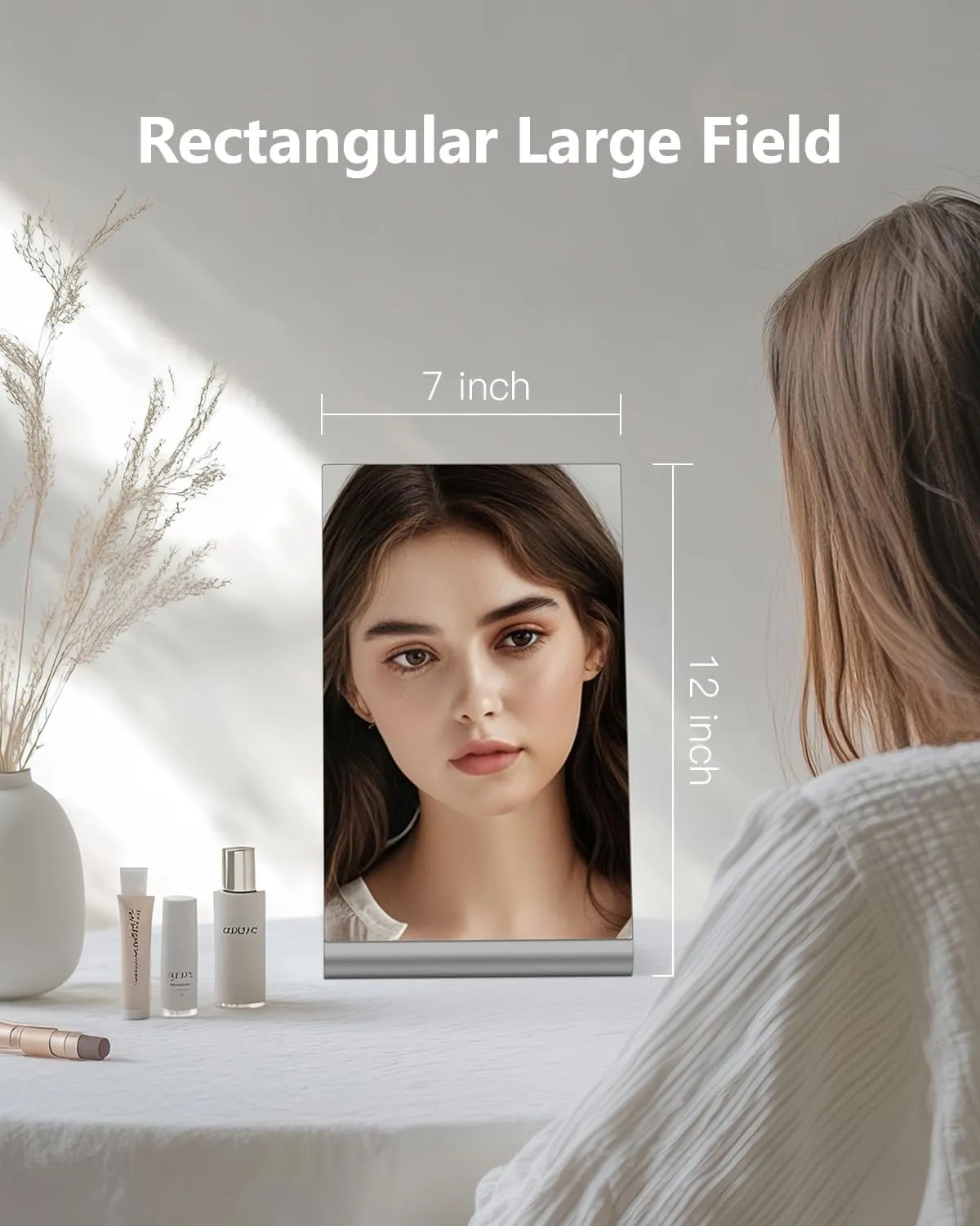 Modern Makeup Mirror, 12" Length Aluminum Desk Mirror, Vanity Mirror for Counter, Bedroom, Bathroom, Dorm