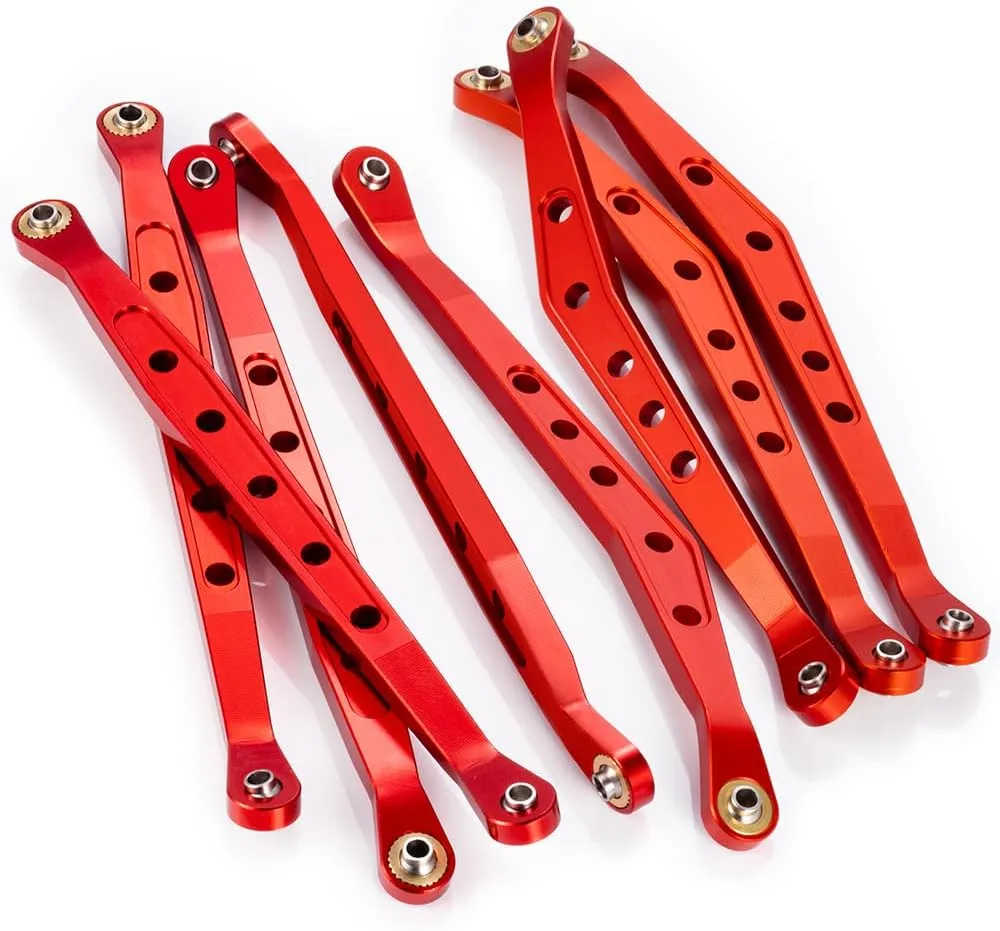 MOHERO Aluminum Linkage Rod Arm Set Upper and Lower Suspension Links Set of 8 for 1/10 Axial Wraith RC Truck (Red)