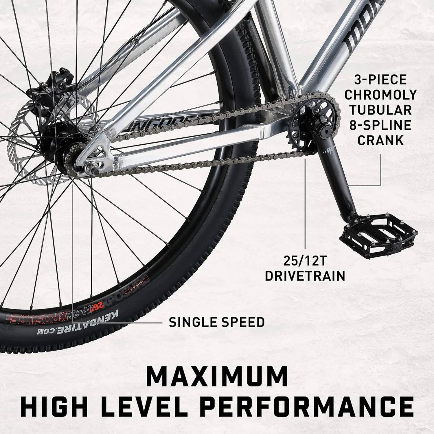 Mongoose Fireball Dirt Jump Mens and Womens Mountain Bike, 26-Inch Wheels, Mechanical Brakes, T1 Aluminum Frame