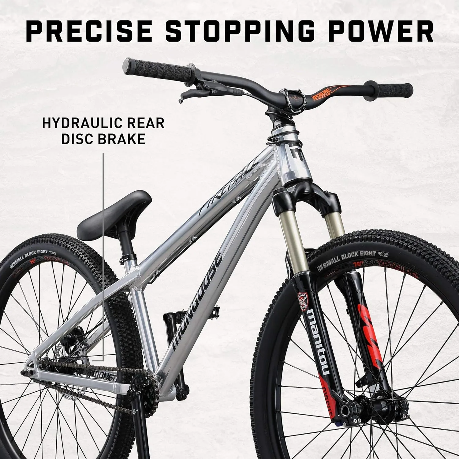 Mongoose Fireball Dirt Jump Mens and Womens Mountain Bike, 26-Inch Wheels, Mechanical Brakes, T1 Aluminum Frame