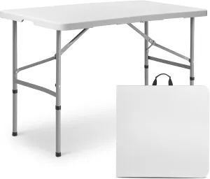 MoNiBloom 4Ft Folding Card Table, Outdoor Foldable Small Portable Plastic Dining Picnic Cookout Table w/Height Adjustable and Handle, White