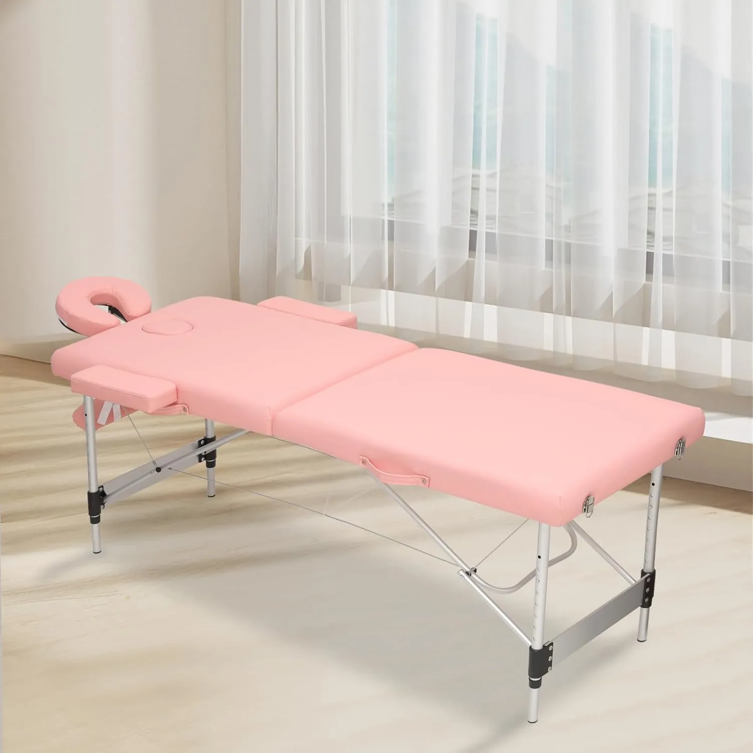 MoNiBloom Portable Massage Table - 82" Height Adjustable SPA Bed, Foldable w/Carry Case, Aluminum Alloy Frame, Pink