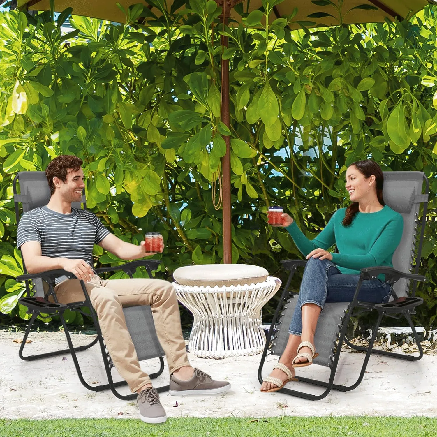 MoNiBloom Zero Gravity Chair Outdoor Folding Patio Lounge Chair for Outside Reclining Lawn Chair Recliner Beach Chair for Adults, Grey