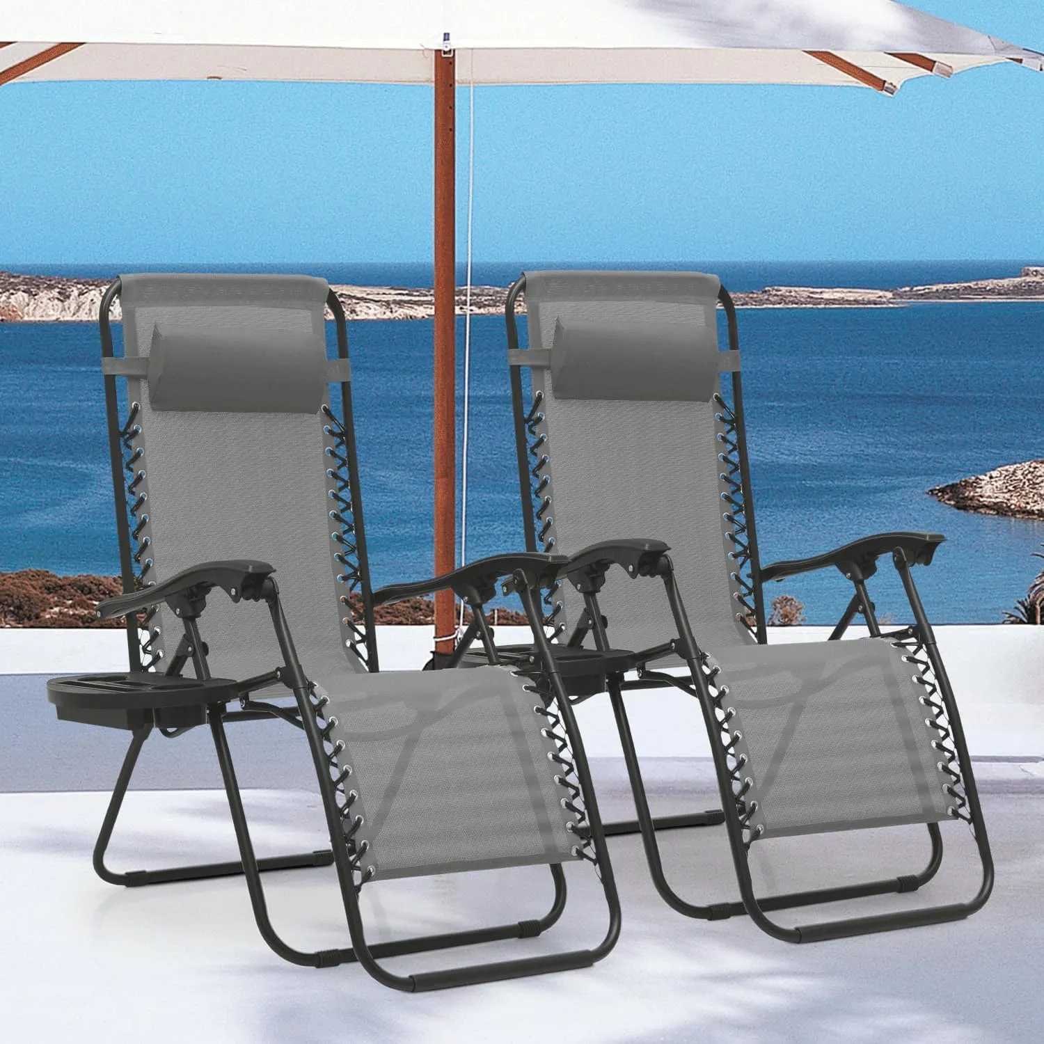 MoNiBloom Zero Gravity Chair Outdoor Folding Patio Lounge Chair for Outside Reclining Lawn Chair Recliner Beach Chair for Adults, Grey