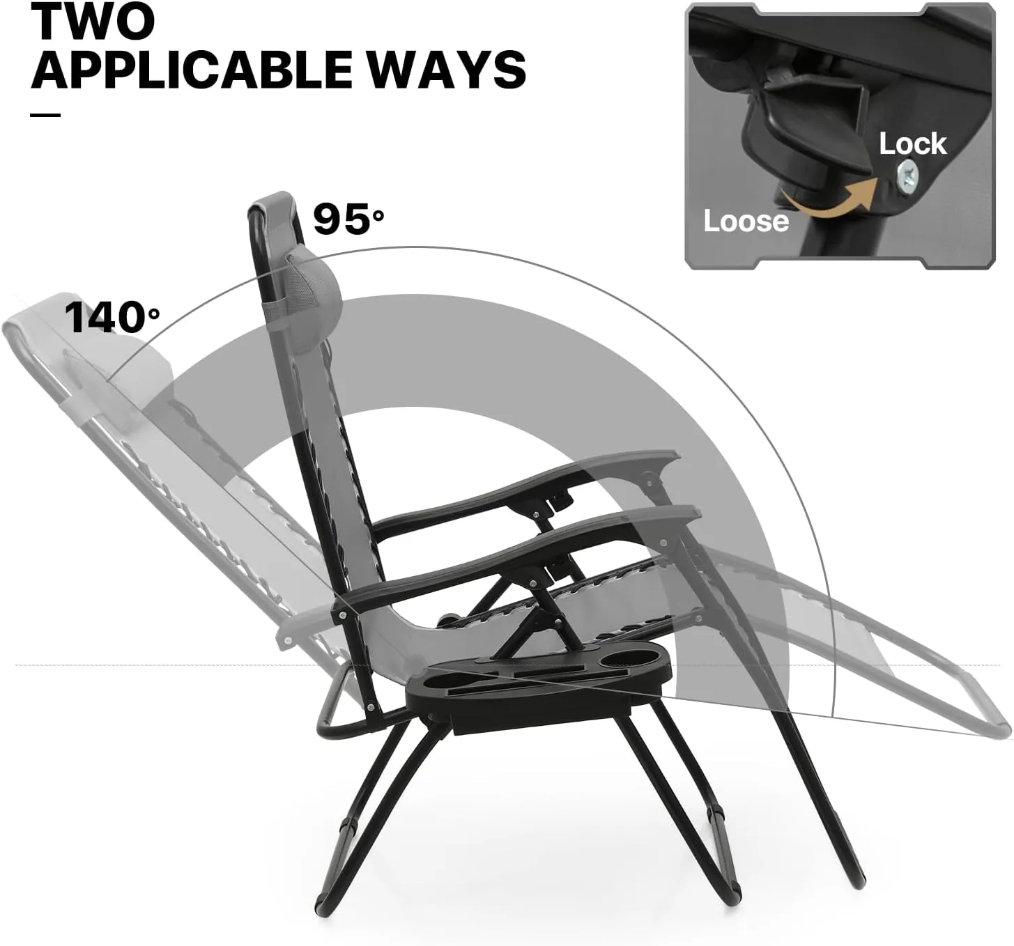 MoNiBloom Zero Gravity Chair Outdoor Folding Patio Lounge Chair for Outside Reclining Lawn Chair Recliner Beach Chair for Adults, Grey