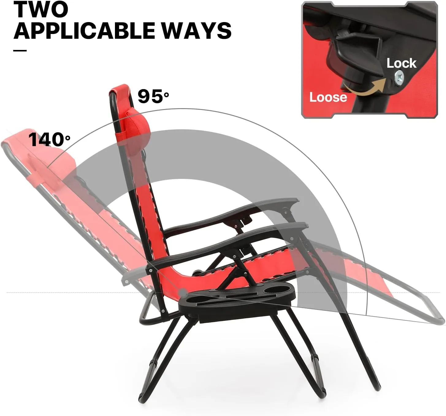 MoNiBloom Zero Gravity Chair Outdoor Folding Patio Lounge Chair for Outside Reclining Lawn Chair Recliner Beach Chair for Adults, Red
