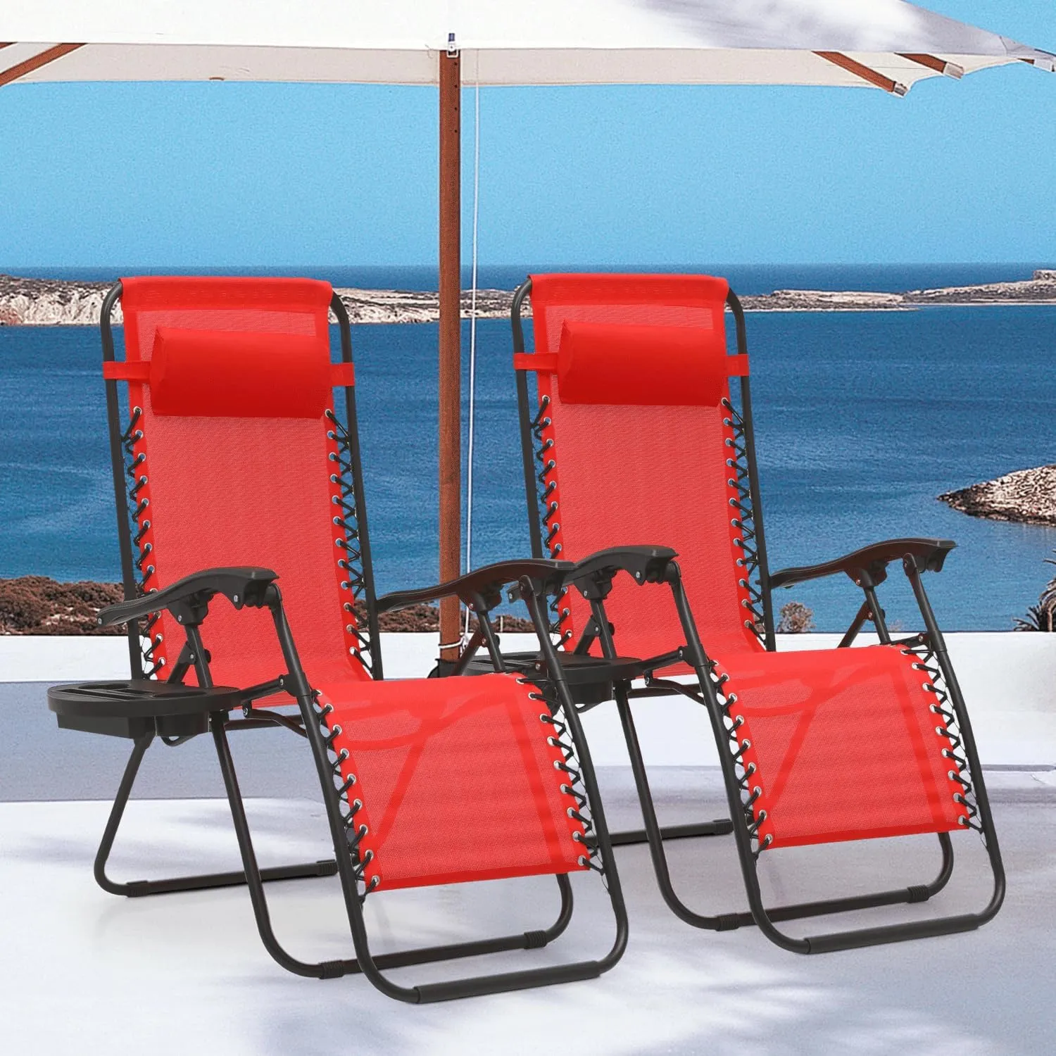 MoNiBloom Zero Gravity Chair Outdoor Folding Patio Lounge Chair for Outside Reclining Lawn Chair Recliner Beach Chair for Adults, Red