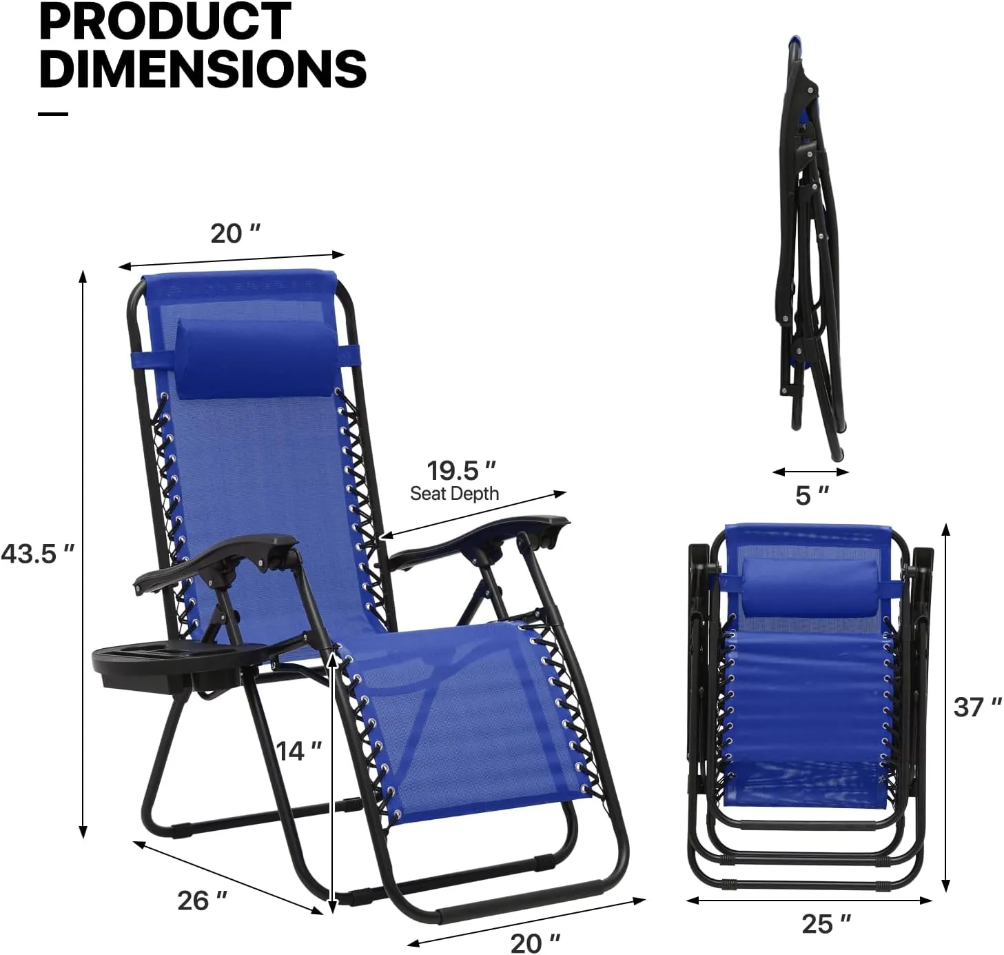 MoNiBloom Zero Gravity Chairs Set of 2 Outdoor Folding Patio Lounge Chairs for Outside Reclining Lawn Chairs Recliner Beach Chairs for Adults, Blue