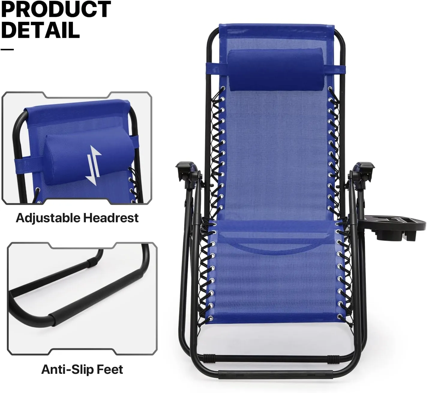 MoNiBloom Zero Gravity Chairs Set of 2 Outdoor Folding Patio Lounge Chairs for Outside Reclining Lawn Chairs Recliner Beach Chairs for Adults, Blue