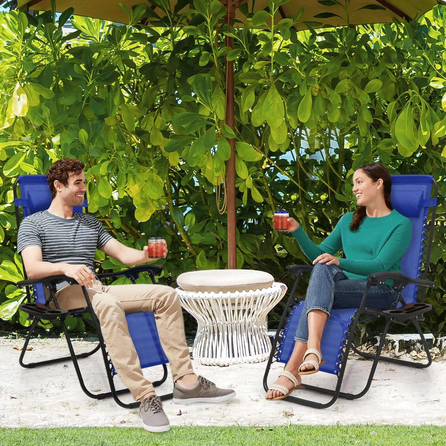 MoNiBloom Zero Gravity Chairs Set of 2 Outdoor Folding Patio Lounge Chairs for Outside Reclining Lawn Chairs Recliner Beach Chairs for Adults, Blue