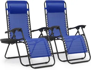 MoNiBloom Zero Gravity Chairs Set of 2 Outdoor Folding Patio Lounge Chairs for Outside Reclining Lawn Chairs Recliner Beach Chairs for Adults, Blue