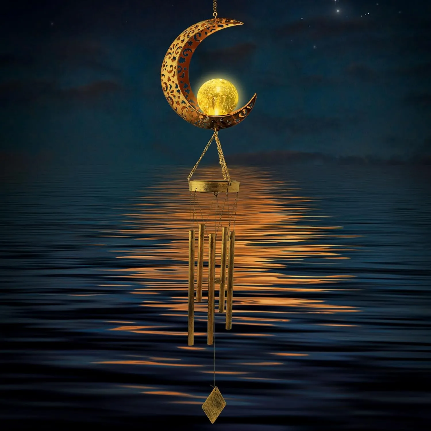 Moon Wind Chimes Solar Outdoor, Mother's Day Wind Chime Gift for Mom, Women, Grandma, Garden Courty ard Lawn Decor, Thanksgiving Gifts, Moon Gifts, Wind Chimes for Outside