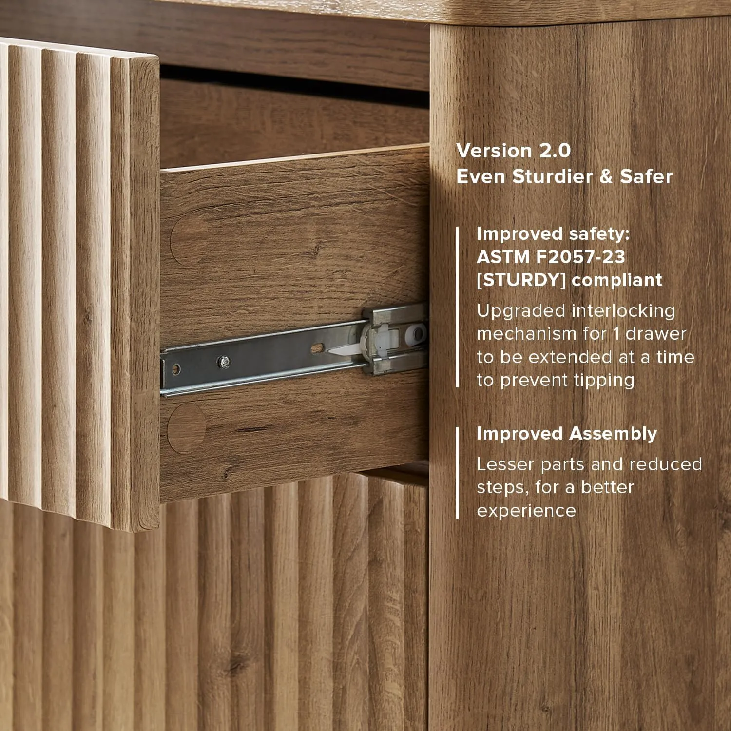 mopio Brooklyn 3 Drawer Dresser for Bedroom, Mid Century Modern Chest of Drawers, Wood Tall Nightstand, Waveform Fluted Side Table, Enhanced Safety, ASTM F2057-23 Sturdy Compliant (Oak)