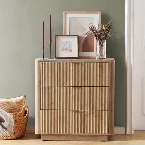 mopio Brooklyn 3 Drawer Dresser for Bedroom, Mid Century Modern Chest of Drawers, Wood Tall Nightstand, Waveform Fluted Side Table, Enhanced Safety, ASTM F2057-23 Sturdy Compliant (Oak)