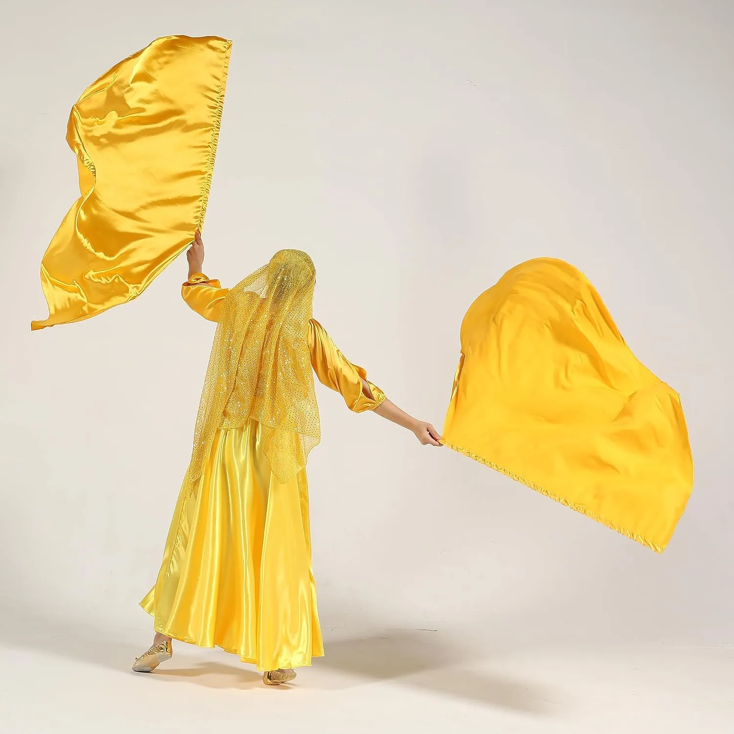MUNAFIE Elliptic Worship Flags for Dance Praise Church Flags for Worship Banderas de Danza Gold