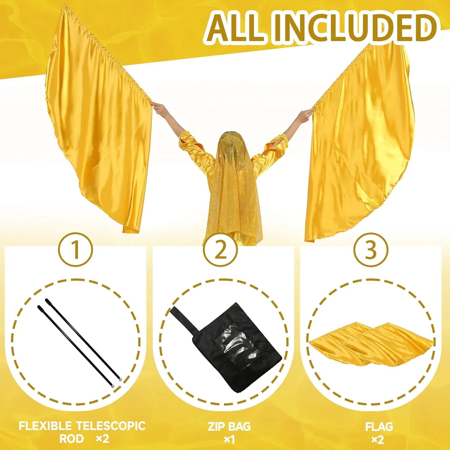 MUNAFIE Elliptic Worship Flags for Dance Praise Church Flags for Worship Banderas de Danza Gold