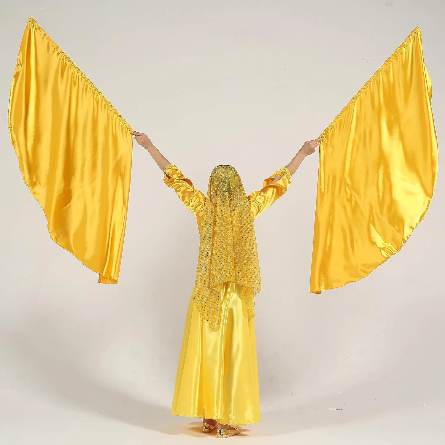 MUNAFIE Elliptic Worship Flags for Dance Praise Church Flags for Worship Banderas de Danza Gold