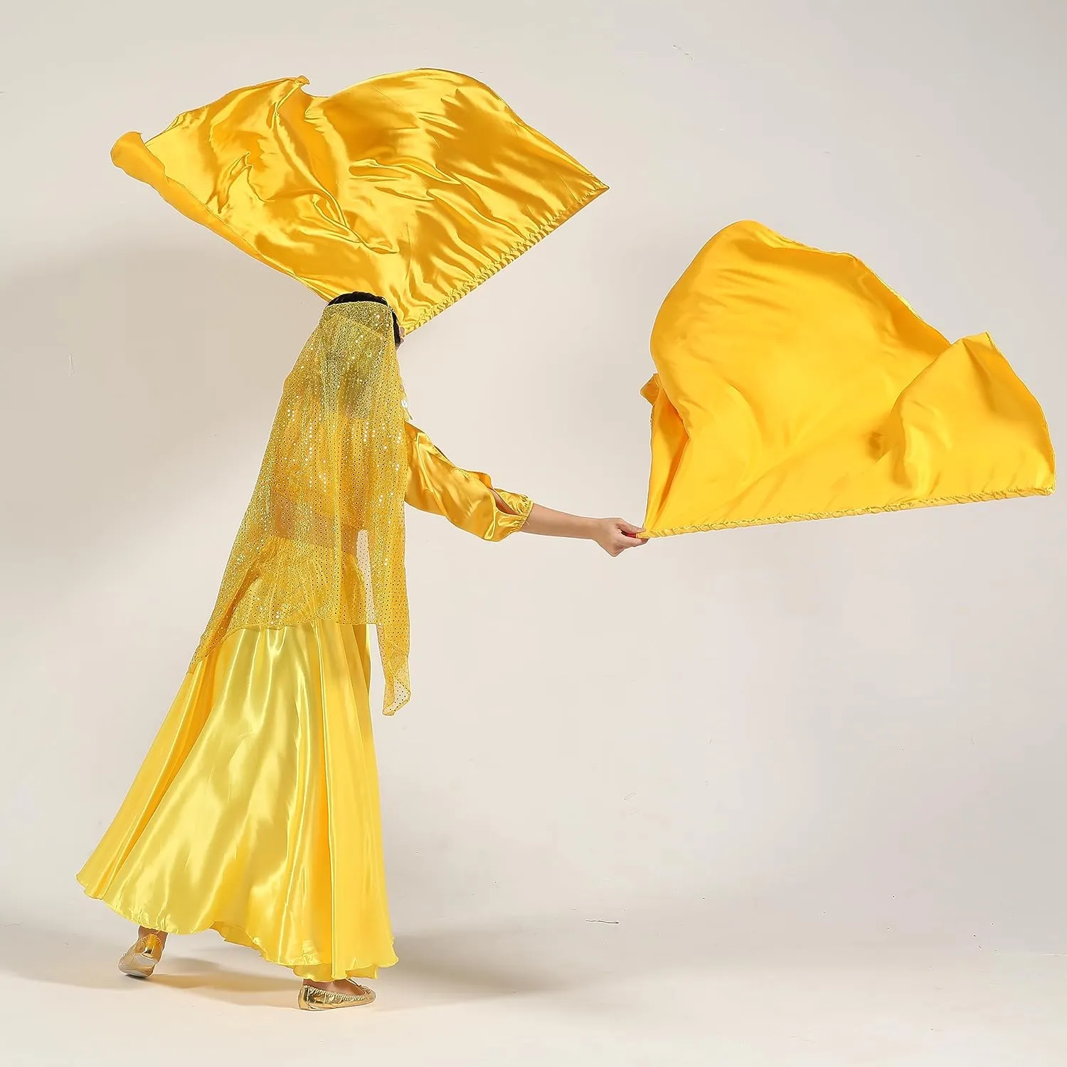 MUNAFIE Elliptic Worship Flags for Dance Praise Church Flags for Worship Banderas de Danza Gold