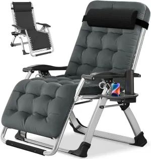 NAIZEA Lounge Chair Zero Gravity Chair Folding Adjustable Reclining Patio Chairs with Cup Holder, Ergonomic Patio Recliner Chairs for Kids and Adult for Indoor Outdoor