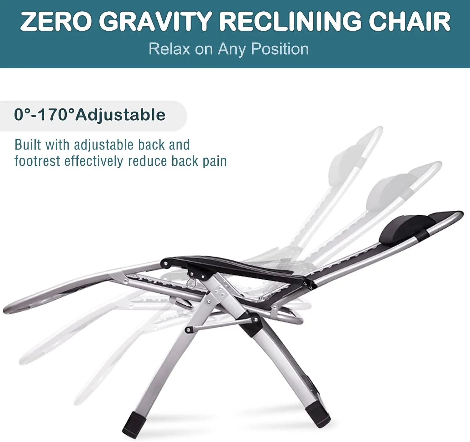 NAIZEA Lounge Chair Zero Gravity Chair Folding Adjustable Reclining Patio Chairs with Cup Holder, Ergonomic Patio Recliner Chairs for Kids and Adult for Indoor Outdoor