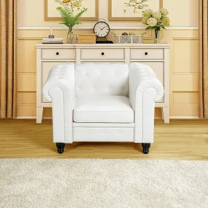 Naomi Home Chesterfield Sofa Set Accent Chair Only Living Room Chair Juegos Leather Couch Sofa for Bedroom Modern Chesterfield Tufted Leather Sofas for Living Room - White