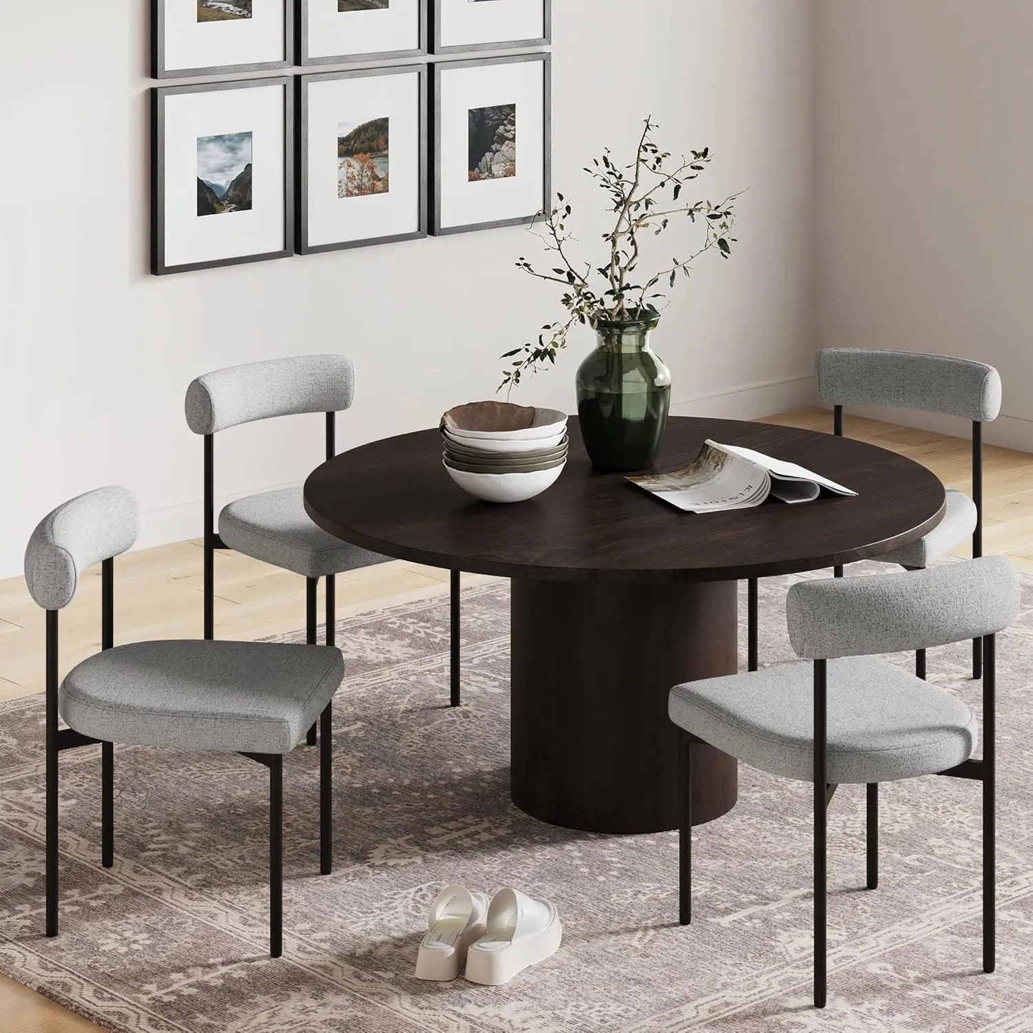 Nathan James Dahlia Modern Kitchen and Dining Chair with Metal Legs and Padded Cushion Upholstery, Light Gray/Black, Set of 4