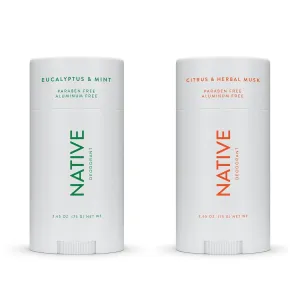Native Deodorant | Natural Deodorant for Women and Men, Aluminum Free with Baking Soda, Probiotics, Coconut Oil and Shea Butter | Eucalyptus & Mint and Citrus & Herbal Musk - Variety Pack of 2