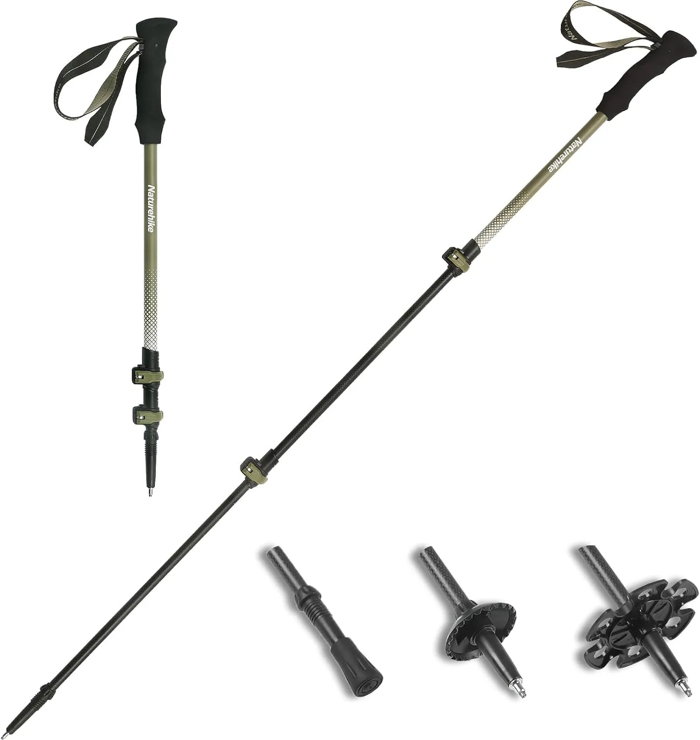Naturehike 1 Piece 3K Carbon Fiber Trekking Pole-Collapsible and Telescopic 3 Section Ultralight Hiking Pole for Women Men Walking Pole Travel Backpacking Camping
