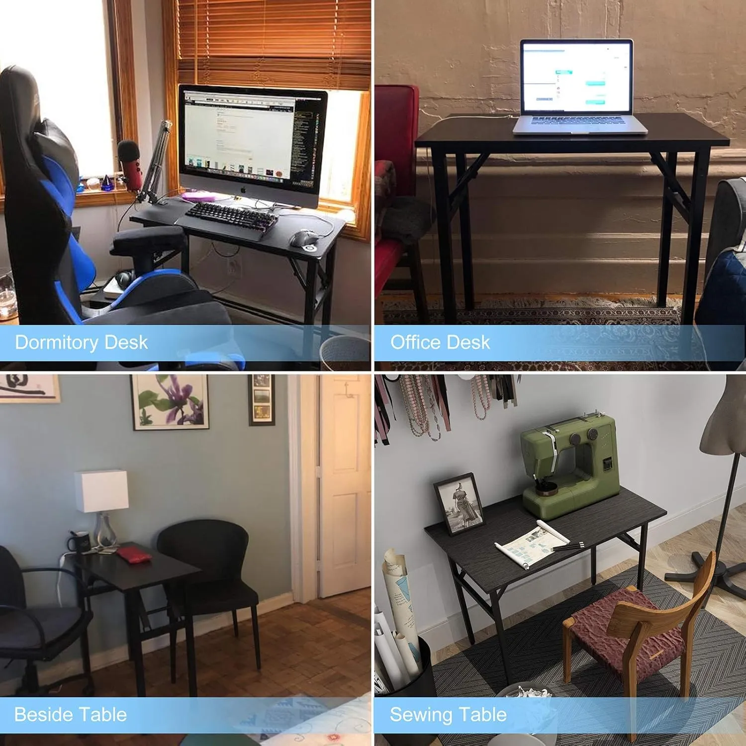 Need Folding Desk - 31 1/2" No Assembly Foldable Small Computer Table,Sturdy and Heavy Duty Writing Desk for Small Spaces, Black&Black Frame